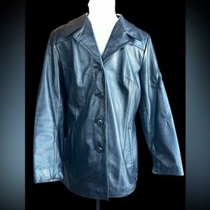 Vintage Wilsons Leather Trench Coat Jacket Womens Large Black Lined 90s y2k